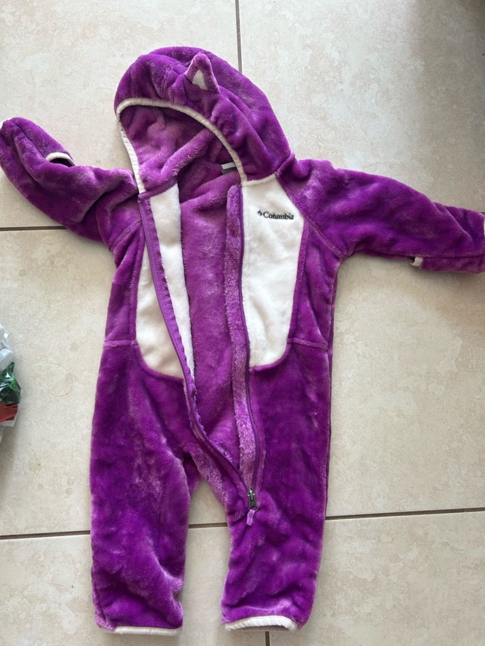 Columbia Plush Purple Hooded Kids One-Piece Footie